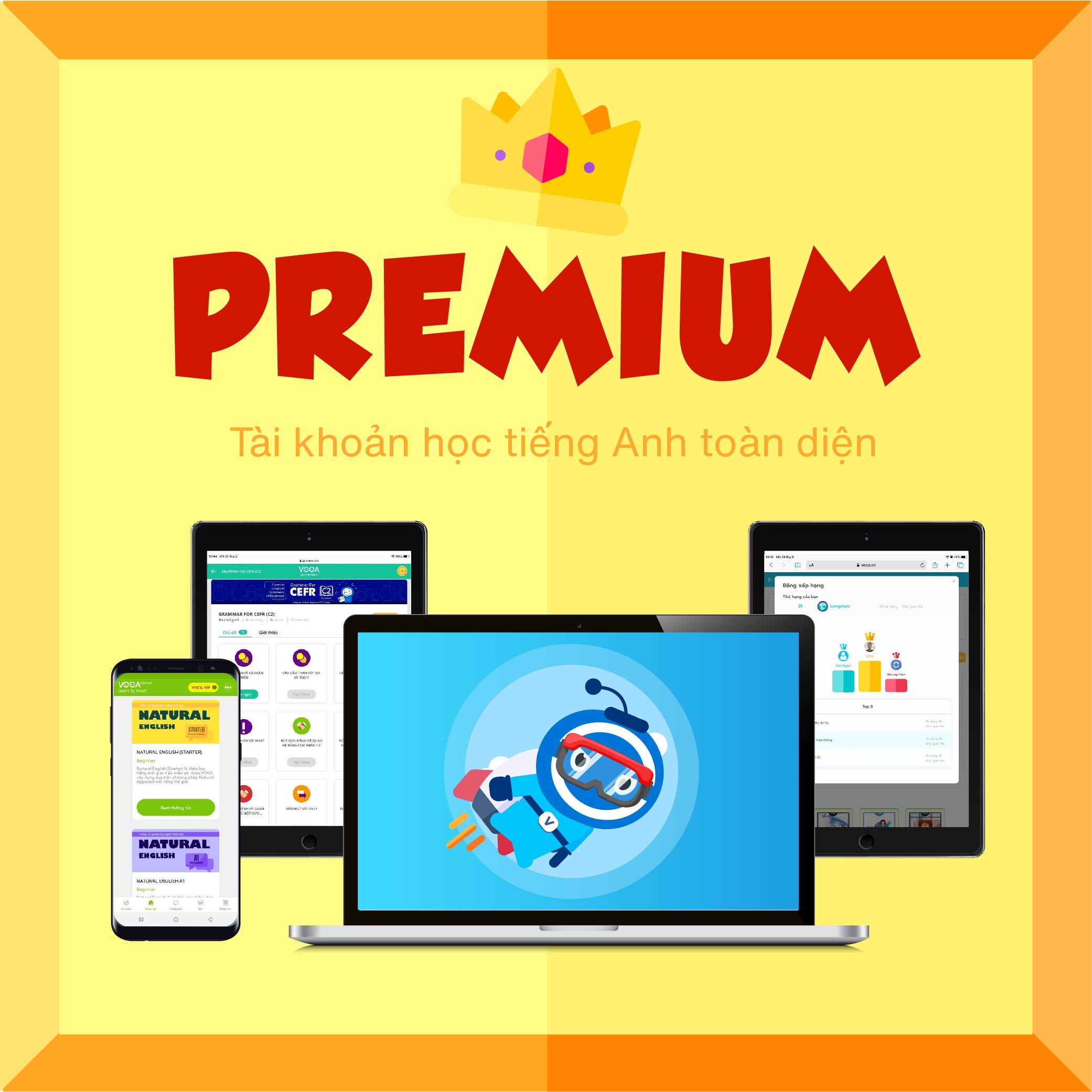 VOCA PREMIUM: Tài khoản học tiếng Anh toàn diện, không giới hạn - giúp Thành thạo 4 kỹ năng (Nghe + Nói + Đọc + Viết) - Thư viện 500+ khoá học tiếng Anh cao cấp - Thời gian sử dụng 12 tháng - Hỗ trợ trên cả Máy tính, Smartphone
