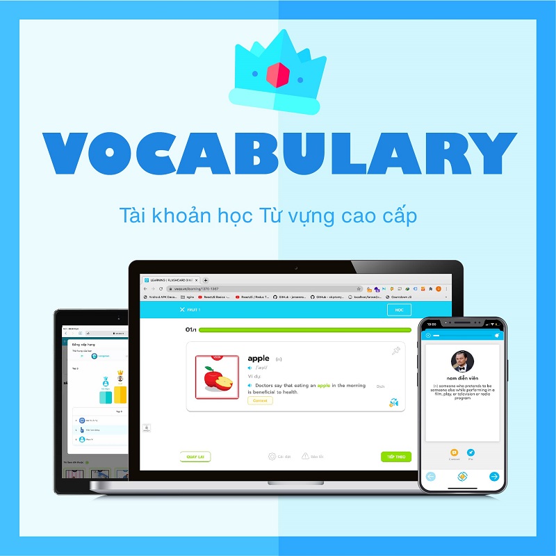 VOCABULARY VIP: Tài Khoản Học Từ Vựng Tiếng Anh - Giải pháp mở rộng vốn từ nhanh chóng bằng phương pháp học từ vựng chuyên sâu, không bỏ sót bất kì yếu tố nào của từ, đơn giản việc học như một trò chơi nhưng hiệu quả và cực kỳ hứng thú khi trải nghiệm.