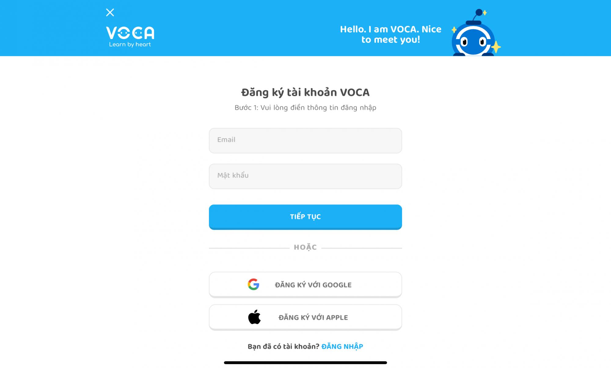 Đăng ký tài khoản học VOCA talk